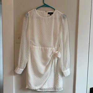 Lulus White Swiss Dot Long Sleeve Tie-Front Mini Dress